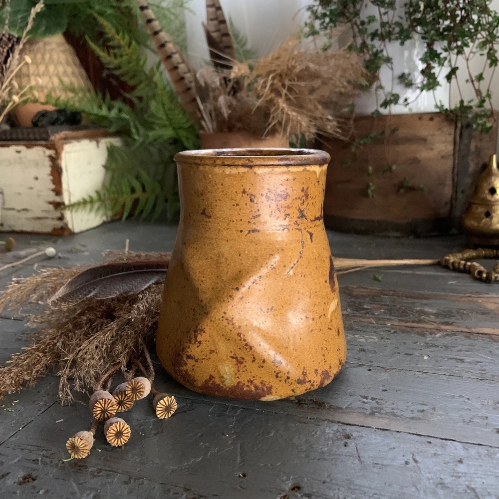 60's MCM HANDMADE BURNT ASH EMBOSSED CERAMIC VASE